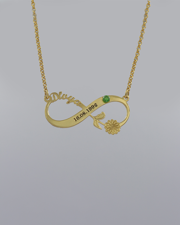 Personalized 925 Sterling Silver Birth Stone Flower Custom Name Infinity Necklace