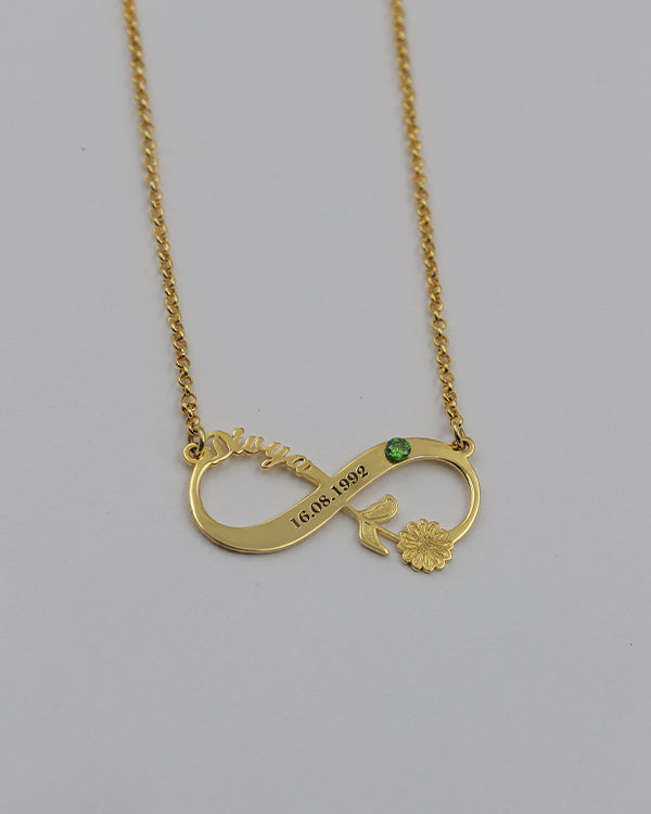 Personalized 925 Sterling Silver Birth Stone Flower Custom Name Infinity Necklace