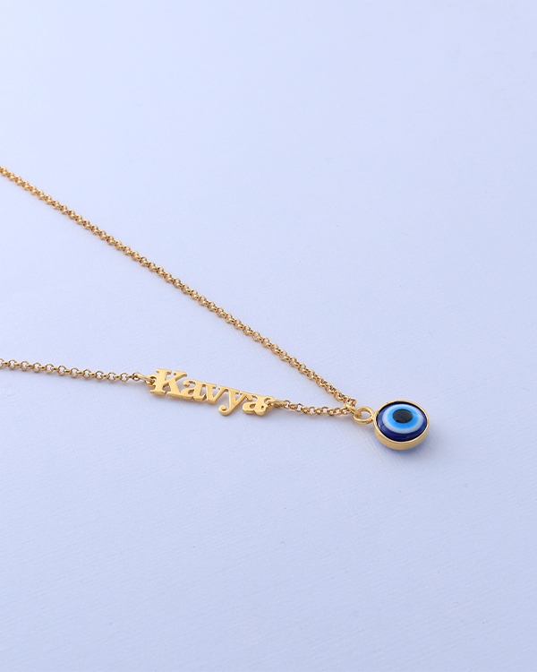 Nayab Personalized 925 Sterling Silver Sideway Name Necklace With Evil Eye