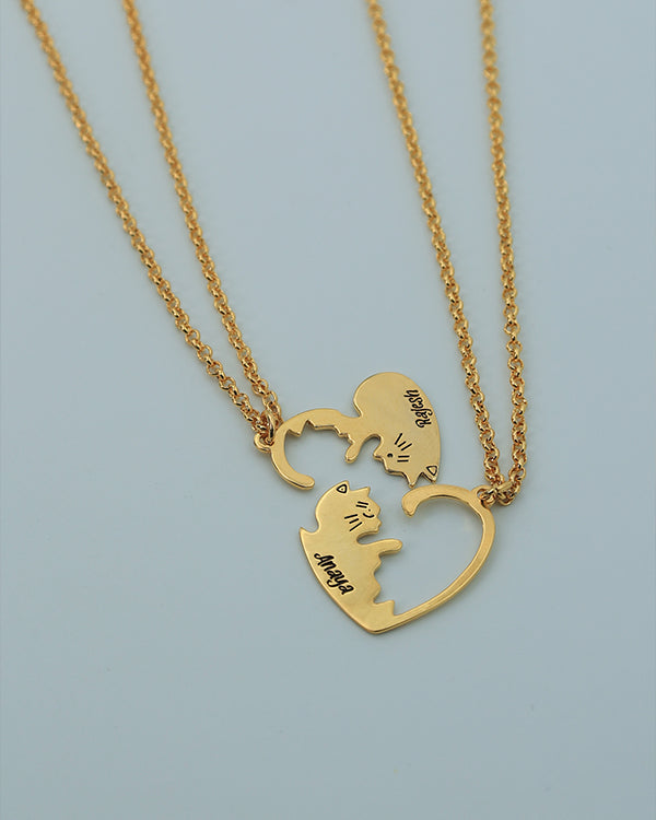Nayab Personalized Two Cat Puzzle Necklace