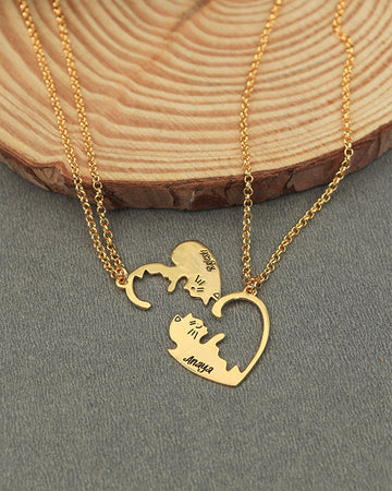 Nayab Personalized Two Cat Puzzle Necklace