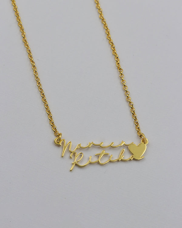 Nayab Personalized Two Cursive Name Necklace With Heart