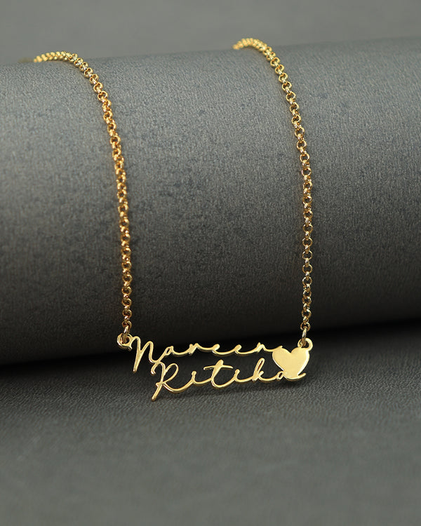 Nayab Personalized Two Cursive Name Necklace With Heart