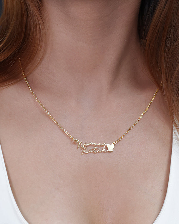 Nayab Personalized Two Cursive Name Necklace With Heart