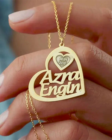 Personalised Two Name Couple Heart Necklace