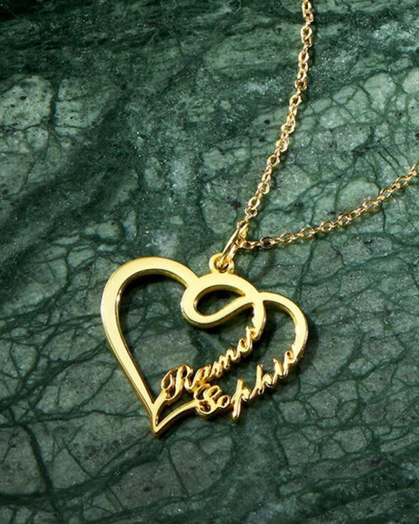 Overlayed Hearts With Double Name Pendant |Nayab jewellery
