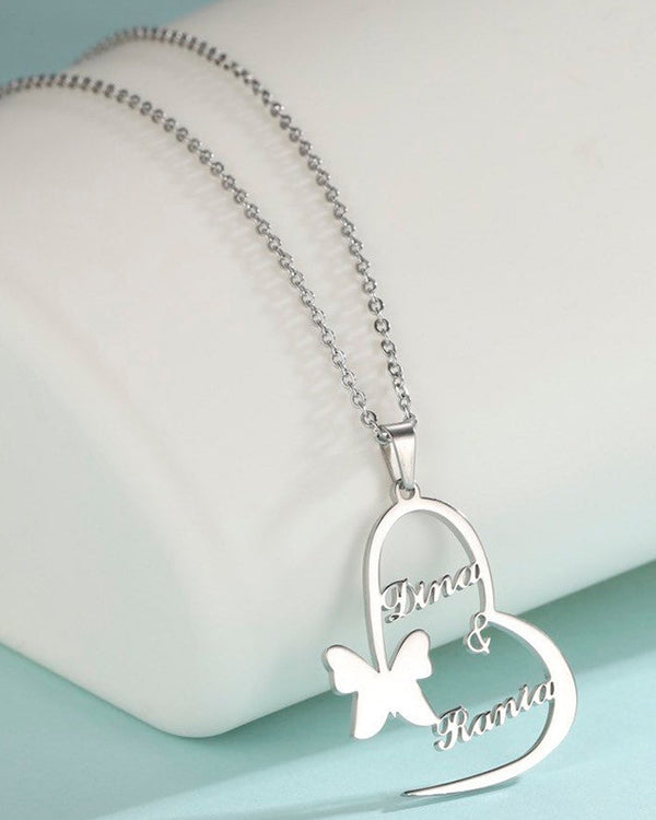 Personalised Couple Name Heart And Butterfly Pendant