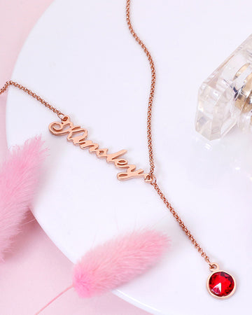 Personalised Name And Dangling Birthstone Necklace