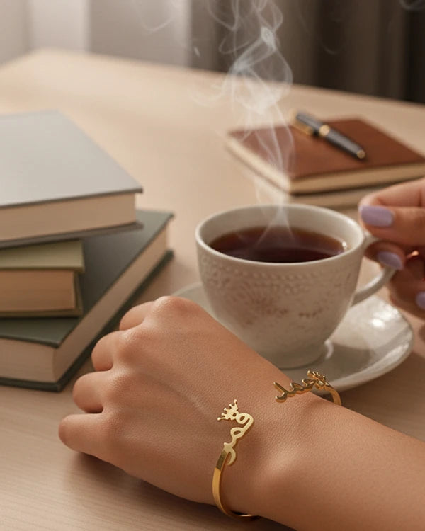 Arabic Couple Name Bracelet With Crowns