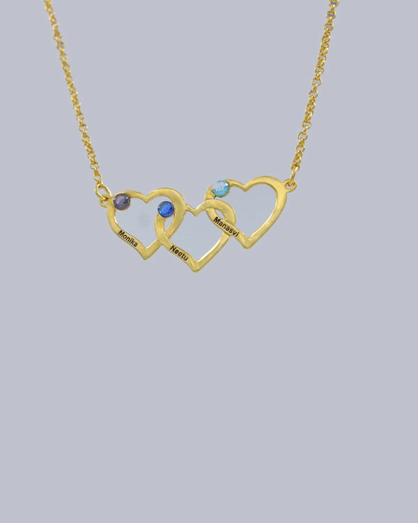 Personalized 925 Sterling Silver Heart 3 Birthstone Engraved Name Necklace