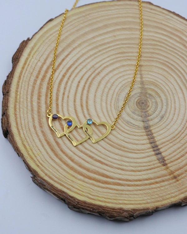 Personalized 925 Sterling Silver Heart 3 Birthstone Engraved Name Necklace