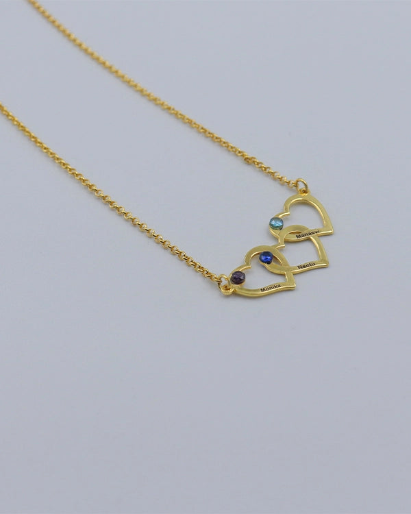 Personalized 925 Sterling Silver Heart 3 Birthstone Engraved Name Necklace