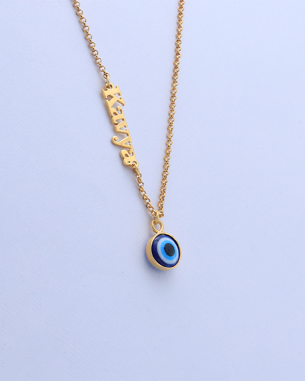 Nayab Personalized 925 Sterling Silver Sideway Name Necklace With Evil Eye