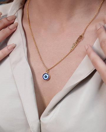 Nayab Personalized 925 Sterling Silver Sideway Name Necklace With Evil Eye