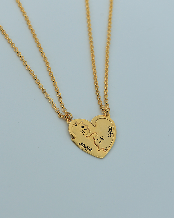 Nayab Personalized Two Cat Puzzle Necklace