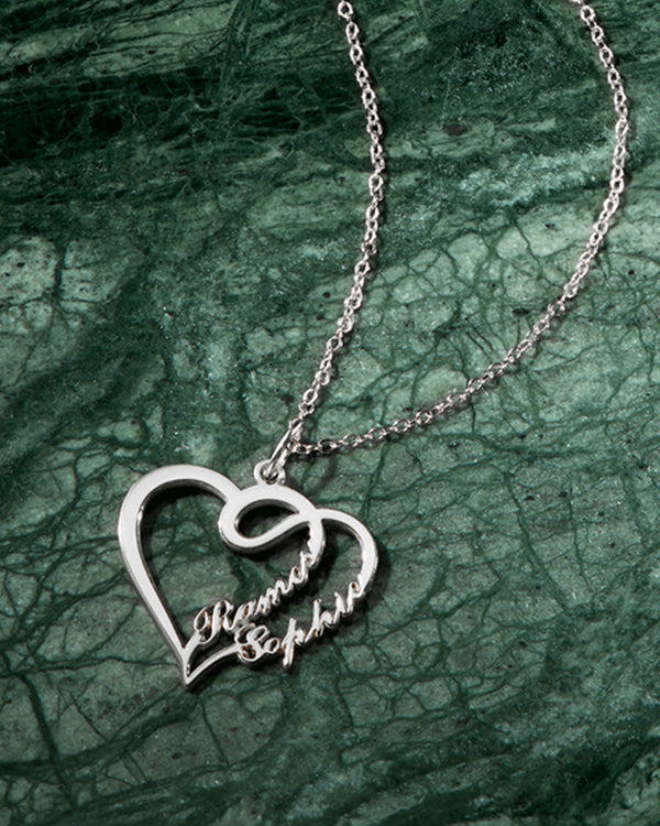 Overlayed Hearts With Double Name Pendant