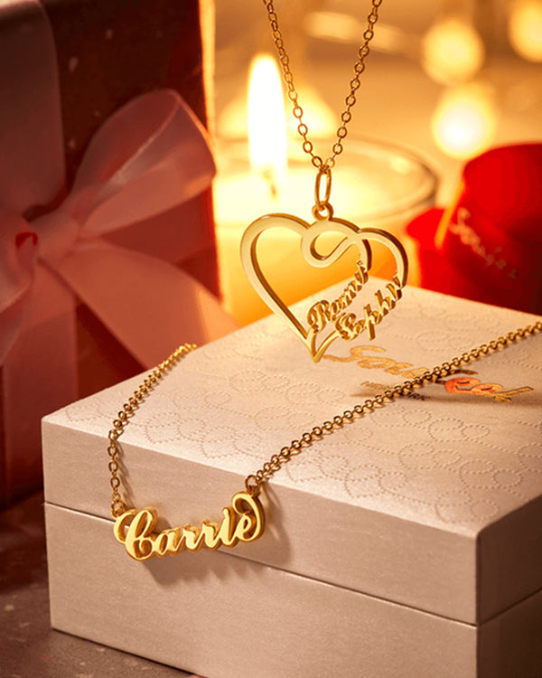 Overlayed Hearts With Double Name Pendant