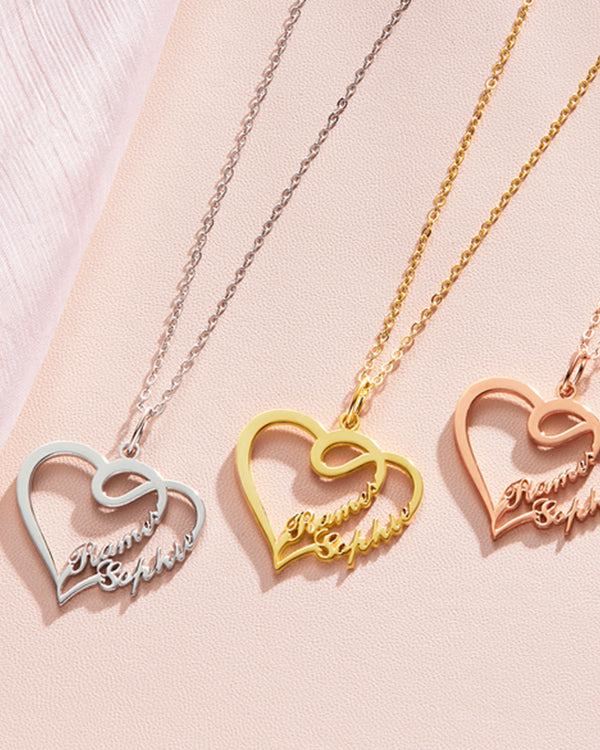 Overlayed Hearts With Double Name Pendant