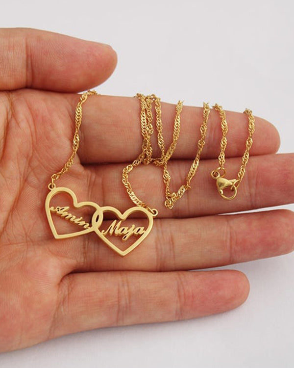 Double Heart Double Initial Pendant