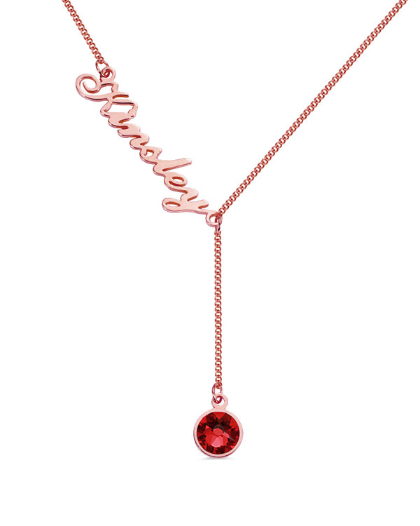 Personalised Name And Dangling Birthstone Necklace